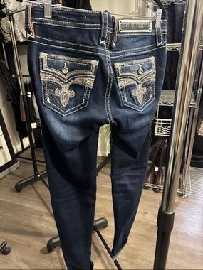 Rock Revival Dark Indigo Skinny Jeans with Embroidered Back Pockets